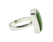 Load image into Gallery viewer, Green Turquoise Ring, Size 8, Rectangle Shape, Sterling Silver, Protection Stone, Goddess Stone, Fortune Stone, 11th Anniversary - GemzAustralia 