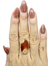 Load image into Gallery viewer, Oval Botswana Agate Ring, Size 7 3/4, Sterling Silver, The Stone of Change, Orange &amp; White banded Gemstone,  Harmony Stone