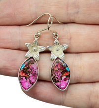 Load image into Gallery viewer, Pink Opal &amp; Oyster Turquoise Flower Earrings, Sterling Silver, Marquise Shaped, Love Stone, Copper Turquoise