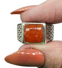 Load image into Gallery viewer, Square Signet Carnelian Ring, Size 8, Sterling Silver, Orange Gemstone, Artist's Stone, Warm Vibrant Gem, Confidence Gemstone, Masculine