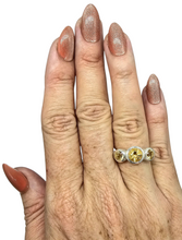 Load image into Gallery viewer, Citrine Trilogy Ring, Size 7, Sterling Silver, Three Stone Ring, November Birthstone, Artisanal Design - GemzAustralia 