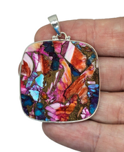 Load image into Gallery viewer, Cushion Cut Oyster Turquoise &amp; Pink Opal Pendant, Sterling Silver, Copper Turquoise, Love Stone, Heart Chakra - GemzAustralia 