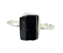 Load image into Gallery viewer, Rough Black Tourmaline Ring, Size 9, Sterling Silver, October Birthstone, Schorl Gemstone, Grounding Stone, Good Luck Stone