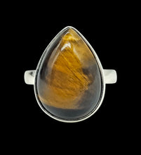 Load image into Gallery viewer, Tiger's Eye Ring, Size 6 3/4, Sterling Silver, Pear Shaped, Kundalini Awakening, Courage Gemstone, Protection Amulet, Leo Zodiac