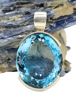 Load image into Gallery viewer, AAA Swiss Blue Topaz Pendant, 52 carats, Sterling Silver, Oval Faceted, December Birthstone, Bright Blue Gemstone