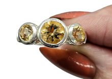Load image into Gallery viewer, Citrine Trilogy Ring, Size 7, Sterling Silver, Three Stone Ring, November Birthstone, Artisanal Design - GemzAustralia 