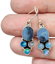 Load image into Gallery viewer, Opal Dangly Earrings, October Birthstone, Sterling Silver, Australian Opal Doublets, Love &amp; Passion Stone, Four Stone Drops, Genuine Gems