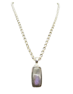 Rectangle Purple Labradorite Pendant, Sterling Silver, Magical Gem, Trust Stone, Mystical Gemstone, Third eye chakra - GemzAustralia 