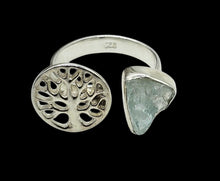 Load image into Gallery viewer, Rough Aquamarine &amp; Tree of Life Ring, Size 7, Sterling Silver, March Birthstone, Pale Blue Gemstone, Divine Communication