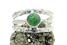 Load image into Gallery viewer, Wide Split Band, Green Turquoise Ring, Size 9, Sterling Silver, Round Shaped, Vintage Inspired, Protection Stone, Goddess Stone