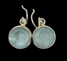 Load image into Gallery viewer, Round Faceted Aquamarine Earrings, March Birthstone, Sterling Silver, 7.5 carats, Courage &amp; Communication Gemstone