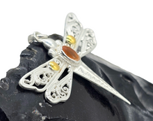 Load image into Gallery viewer, Dragonfly Pendant, Carnelian Gemstone, Sterling Silver, Meaning of Life Symbolism, Transformation, Artist's Stone, Two Tone