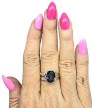 Load image into Gallery viewer, Mystic Topaz Ring, Size 8, Sterling Silver, Oval Shaped, Purple Green Gemstone, Fire Topaz, Rainbow Topaz, Alaskan Ice