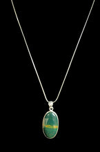 Load image into Gallery viewer, Bloodstone Pendant, Sterling Silver, Oval Shaped, Green Chalcedony with bright red Splatters, Heliotrope Gemstone