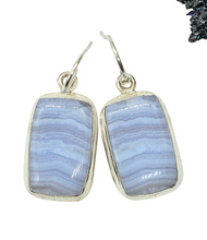 Load image into Gallery viewer, Blue Lace Agate Earrings, Rectangle Shape, Sterling Silver, Communication Stone, Confidence Stone, Gemini &amp; Pisces Zodiac Gem - GemzAustralia 