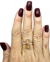 Load image into Gallery viewer, Rough Imperial Topaz Ring, Size 8, Sterling Silver, Raw Gemstone, Twisted Band, Rectangle Design, Manifestation Stone, Solar Plexus Chakra