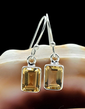 Load image into Gallery viewer, Emerald Faceted Citrine Earrings, Sterling Silver, November Birthstone, Rectangle Shaped - GemzAustralia 
