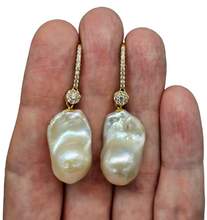 Load image into Gallery viewer, Luxurious Flameball Baroque Pearl Earrings, Gold Plated Sterling Silver, June Birthstone, Natural Irregular, Bridal Jewellery - GemzAustralia 