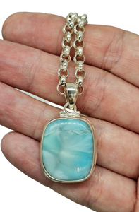 Rectangle Shaped Larimar Pendant, Dolphin Stone, Stone of Atlantis, Sterling Silver, Spiritual Gemstone, Fire & Water Elements, Volcanic Gem