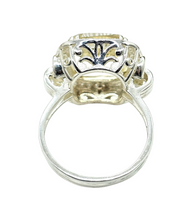 Load image into Gallery viewer, Halo Lemon Quartz &amp; Zircon Ring, Size 11, Cushion Square Facet, 8.5 carats, Sterling Silver, Mental Clarity, Confidence Gem