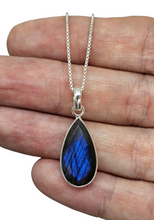 Load image into Gallery viewer, Faceted Blue Labradorite Pendant, Sterling Silver, Teardrop Shape, Mystical Magical Gemstone, Companion through Change, Strength - GemzAustralia 