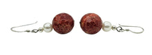 Load image into Gallery viewer, Sponge Coral &amp; Freshwater Pearl Earrings, Sterling Silver, Orange Red Coral, Love and Prosperity