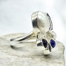 Load image into Gallery viewer, Handcrafted Statement Amethyst, Pearl, Garnet, Lapis Lazuli Ring, Size 7.5, Sterling Silver