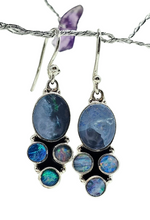 Load image into Gallery viewer, Opal Dangly Earrings, October Birthstone, Sterling Silver, Australian Opal Doublets, Love &amp; Passion Stone, Four Stone Drops, Genuine Gems