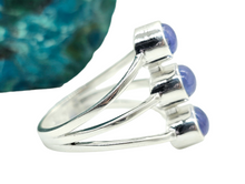 Load image into Gallery viewer, Three Stone Tanzanite Ring, Size 8, Sterling Silver, Psychic Power Stone, Meditation Stone