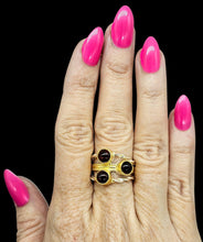 Load image into Gallery viewer, Garnet Three Stone Ring, Size 9 1/4, Sterling Silver &amp; Gold Plated, 2 tone, January Birthstone, Energy Stone