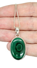 Load image into Gallery viewer, Large Oval Malachite Pendant, Sterling Silver, Beautiful Rich Green Gemstone, Bezel Setting, Visionary Gem - GemzAustralia 