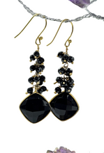 Load image into Gallery viewer, Genuine Black Onyx Earrings, Gold Plated Sterling Silver, Checkerboard Faceted, Beaded drops, Support Stone - GemzAustralia 