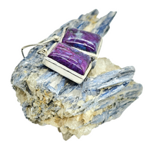 Load image into Gallery viewer, Mojave Turquoise Earrings, Sterling Silver, Rectangle Shaped, Purple Turquoise Earrings, Goddess Gemstone, Protection Gemstone - GemzAustralia 