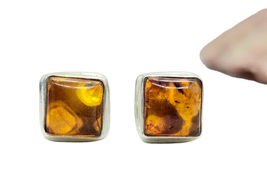 Baltic Amber Studs, Square Shaped, millions of years old, Fossilized Tree Resin, Balance, Wisdom, Strength, Success Gem - GemzAustralia 