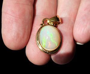 Solid African Opal Pendant, 18K Gold Plated Sterling Silver, October Birthstone, Aura Gem, Psychic Gemstone, Precognition Stone, Oval Shaped