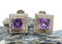 Load image into Gallery viewer, Amethyst Halo Studs, 925 Sterling Silver, Square Shaped, February Birthstone, 2.3 carats, Protection Amulet - GemzAustralia 