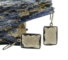 Load image into Gallery viewer, Rectangle Smoky Quartz Earrings, 48 carats, Sterling Silver, Caramel Brown, Checkerboard Faceted, Grounding Stone - GemzAustralia 