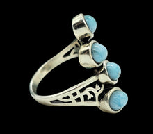 Load image into Gallery viewer, Larimar Wrap Around Ring, Size 7 Sterling Silver, Dolphin Stone, Stone of Atlantis, 4 Stone Rng, Coastal Luxury, Bohemian Vibes