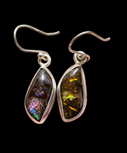 Load image into Gallery viewer, Multi Coloured Ammolite Earrings, Sterling Silver, Fossilized Shells of Ammonites, Opal like Gem, Energy Gemstone, Growth Gemstone, Natural