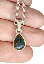 Load image into Gallery viewer, Multi Coloured Ammolite Pendant, Sterling Silver, Pear Shaped, Fossilized Ammonite, Opal like Gemstone, Power Gemstone - GemzAustralia 