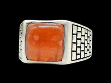 Load image into Gallery viewer, Square Signet Carnelian Ring, Size 8, Sterling Silver, Orange Gemstone, Artist's Stone, Warm Vibrant Gem, Confidence Gemstone, Masculine