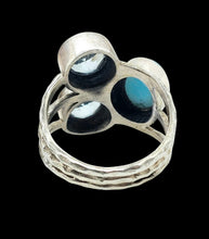 Load image into Gallery viewer, Larimar &amp; Blue Topaz Ring, Size 7.25, Three Stone Ring, Dolphin Stone, Atlantis Stone, December Birthstone, Sterling Silver