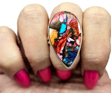 Load image into Gallery viewer, Oyster Turquoise with Pink Opal Ring, Size 9.75, Pear Shaped, Sterling Silver, Love Stone, Heart Chakra, Courage Stone