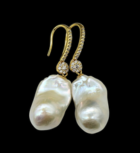 Load image into Gallery viewer, Luxurious Flameball Baroque Pearl Earrings, Gold Plated Sterling Silver, June Birthstone, Natural Irregular, Bridal Jewellery - GemzAustralia 