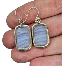 Load image into Gallery viewer, Blue Lace Agate Earrings, Rectangle Shape, Sterling Silver, Communication Stone, Confidence Stone, Gemini &amp; Pisces Zodiac Gem - GemzAustralia 