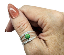 Load image into Gallery viewer, Wide Split Band, Green Turquoise Ring, Size 9, Sterling Silver, Round Shaped, Vintage Inspired, Protection Stone, Goddess Stone