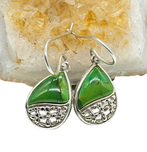 Load image into Gallery viewer, Green Mojave Turquoise Earrings, Pear Shaped, Sterling Silver, Protection Stone, Connects with Great Spirit of the Sky, Power Stone