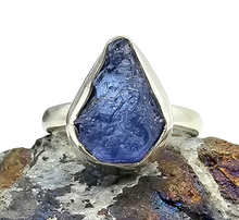 Load image into Gallery viewer, Rough Tanzanite Ring, Size 7 1/4, December Birthstone, Sterling Silver, Raw Tanzanite, Protection and Safety, Spiritual Gemstone - GemzAustralia 