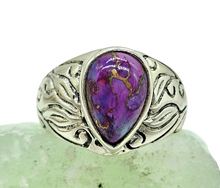 Load image into Gallery viewer, Purple Turquoise Ring, Size 8, Sterling Silver, Pear Shaped, Goddess Gem, Protection Stone, Powerful Stone, Good Fortune