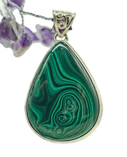 Load image into Gallery viewer, Massive 70 carat Malachite Pendant, Pear Shape, Sterling Silver, Rich Green Gemstone, Visionary Gem, Warns of Danger, Life Force Gemstone